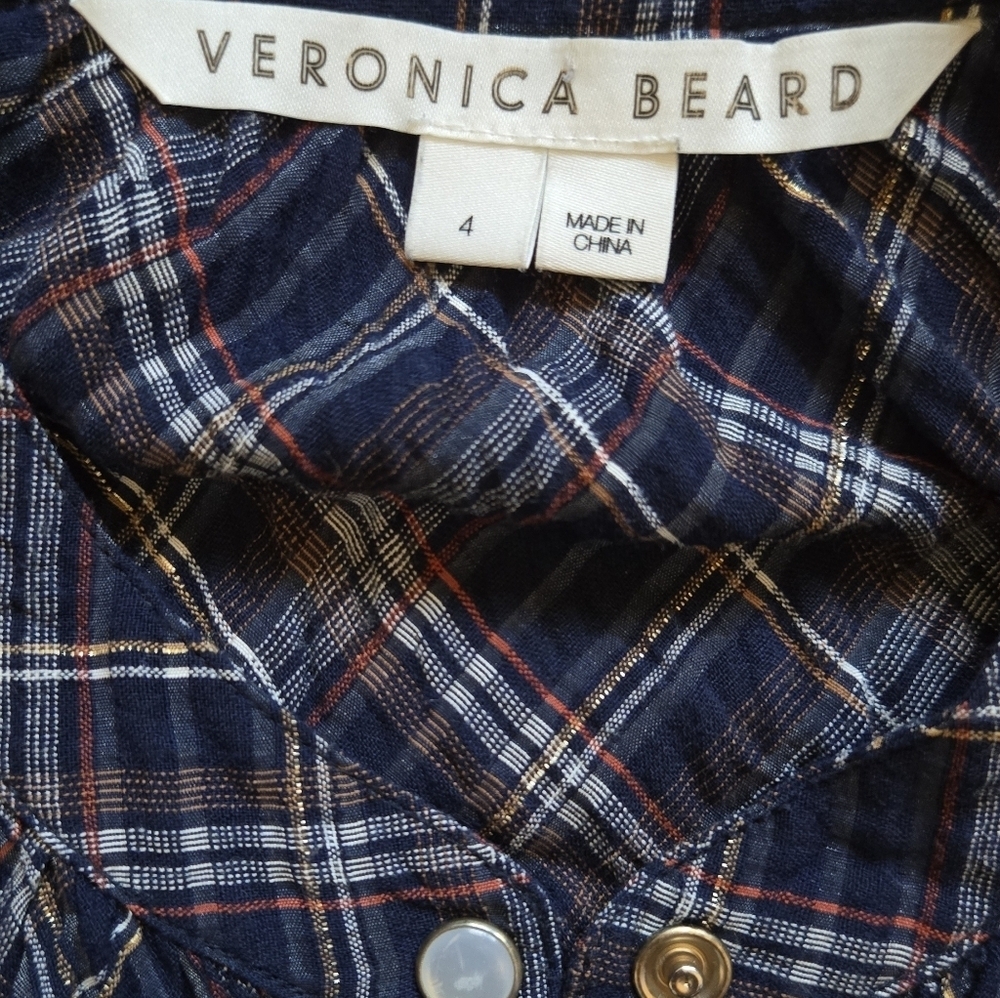 Veronica Beard Ashlynn Blouse In Multicolor Blue Plaid Size 4 - Picture 9 of 16